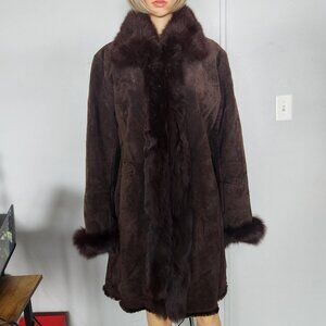 #745 Large suede/fox fur coat